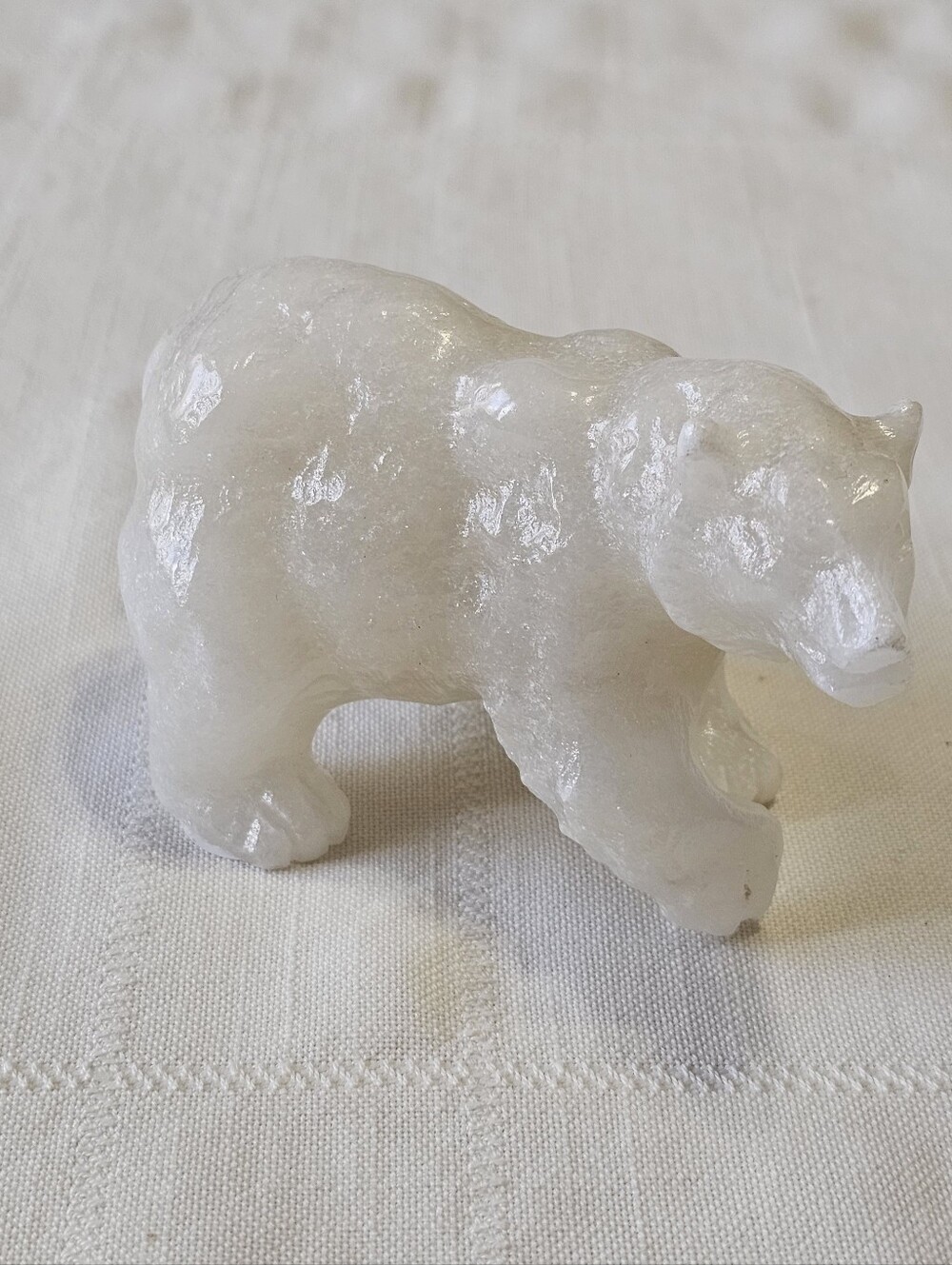 Carved White Jade Crystal Bear Figurine